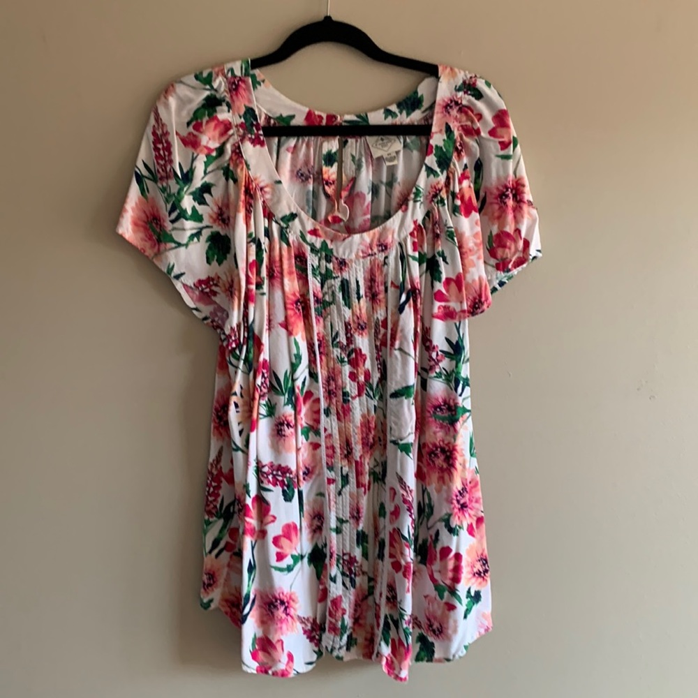 St John’s Bay Women’s Plus 2X Smock Top-Bright colored floral